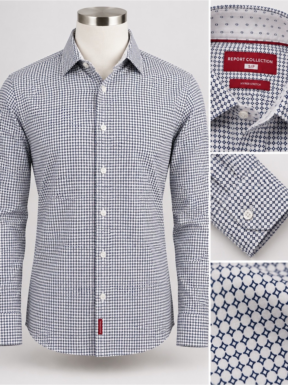 Report Collection Men’s S Hyper Stretch Geometric Print Long Sleeve Button Shirt